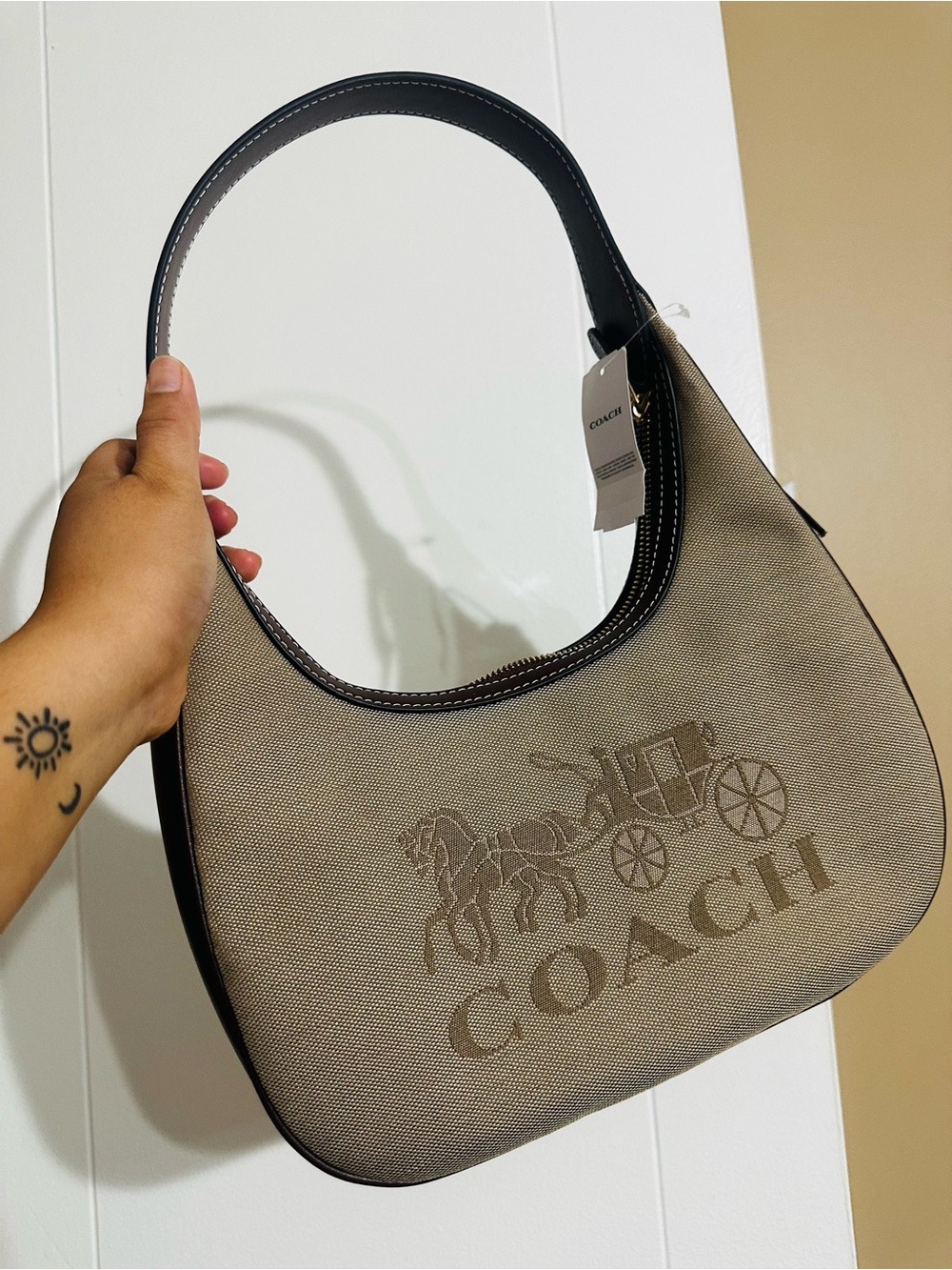 Coach Taupe Shoulder Bag with Brown Trim - Picture 3 of 8